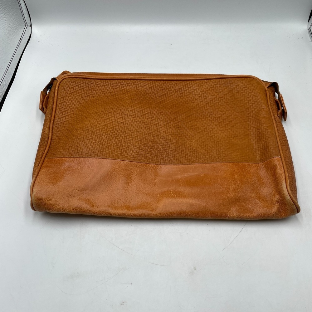 Jos. A. Bank Laptop Sleeve Case 14" Brown Woven Leather Top Zip Inner Pocket